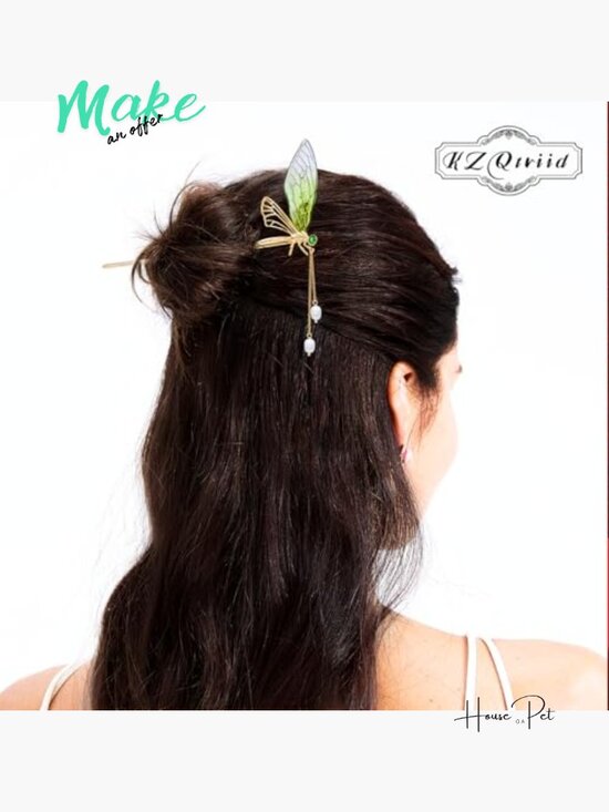 14k Gold Plated Copper Handcrafted Dragonfly Tassel Hair Stick Hair Clip main image 7